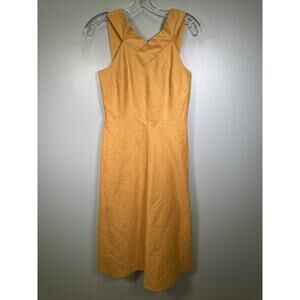 Banana‎ Republic Linen-Blend Cross-Front Midi Dress 4 Island Glow Yellow Preppy